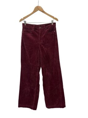 Lands End Corduroy Pants Womens  Maroon Wine High Rise Wide Leg High Pile 6